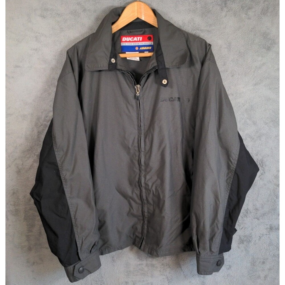 Ducati Full Zip Jacket Mens XL Gray Black Nylon Motorcycle Sport Vintage Outdoor